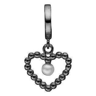 Christina Collect 925 sterling sølv Bubbly Pearl Love Svart rhodiumbelagt boblehjerte med liten perle, modell 610-B59